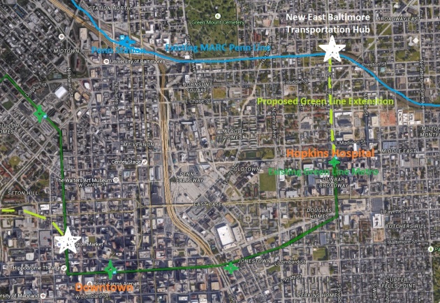 A short Metro Green Line extension to the north could give East Baltimore a badly needed transportation hub